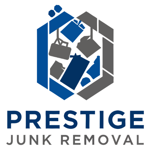 Prestige Junk Removal logo with hexagon geometric design and text